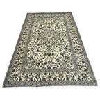 301 x 197 cm Hand-Knotted Floral Persian Kashan Cream Wool Rug