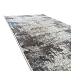300 x 80 cm Light Grey & Charcoal Distressed Abstract Rug with Teal Accents