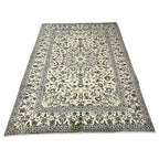 301 x 197 cm Hand-Knotted Floral Persian Kashan Cream Wool Rug