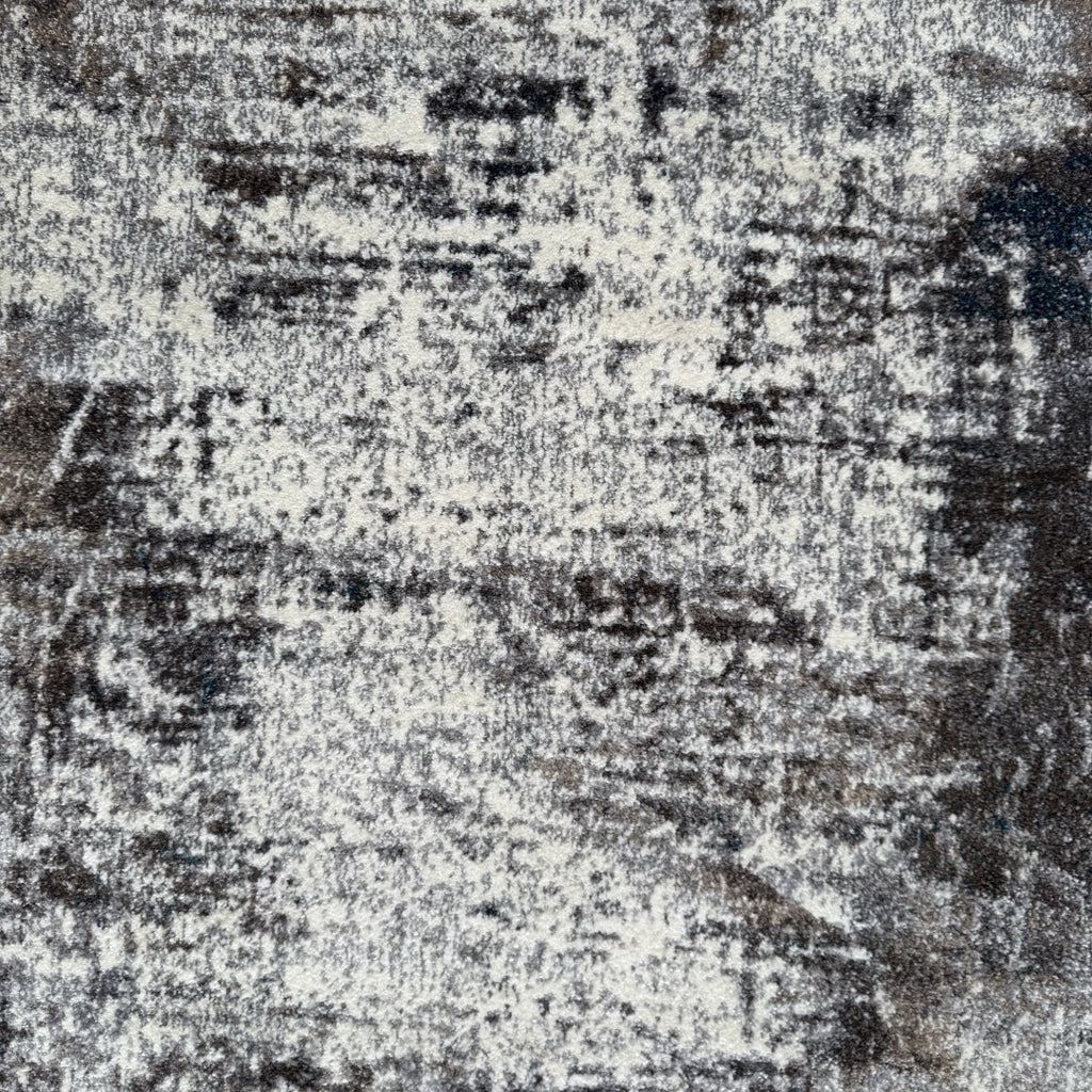 800 x 80 cm Light Grey & Charcoal Distressed Abstract Rug with Teal Accents