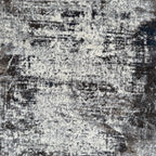 400 x 80 cm Light Grey & Charcoal Distressed Abstract Rug with Teal Accents