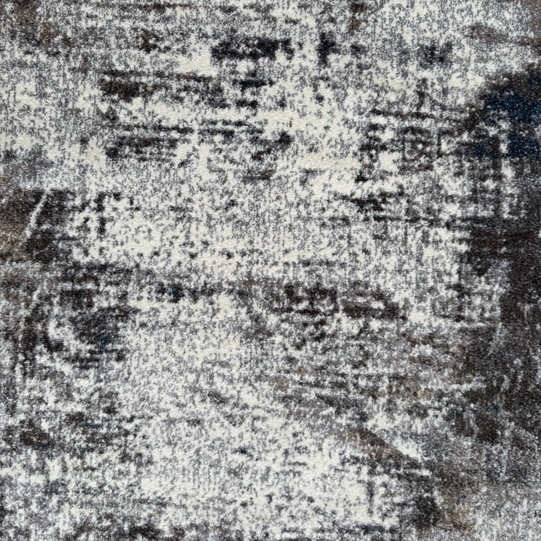 400 x 80 cm Light Grey & Charcoal Distressed Abstract Rug with Teal Accents