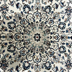 301 x 197 cm Hand-Knotted Floral Persian Kashan Cream Wool Rug