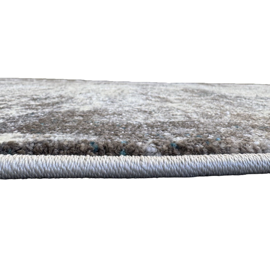 400 x 80 cm Light Grey & Charcoal Distressed Abstract Rug with Teal Accents