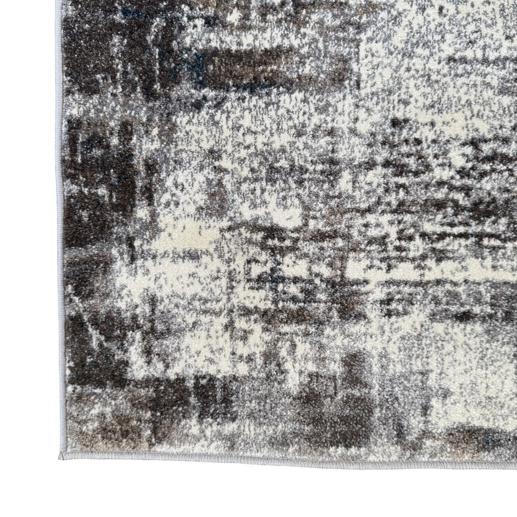 800 x 80 cm Light Grey & Charcoal Distressed Abstract Rug with Teal Accents