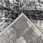 400 x 80 cm Light Grey & Charcoal Distressed Abstract Rug with Teal Accents