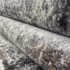 800 x 80 cm Light Grey & Charcoal Distressed Abstract Rug with Teal Accents