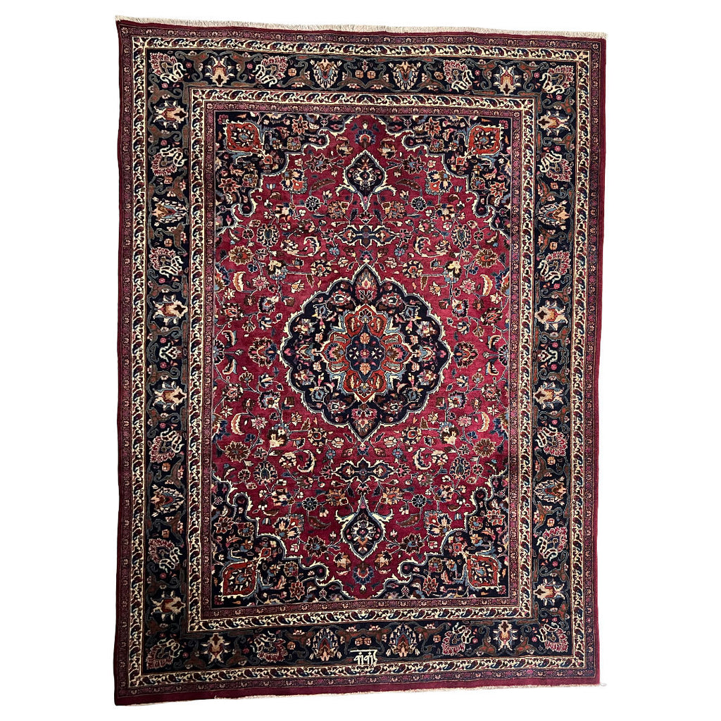 275cm x 195cm Hand-Knotted Persian Mashad - Wool Rug