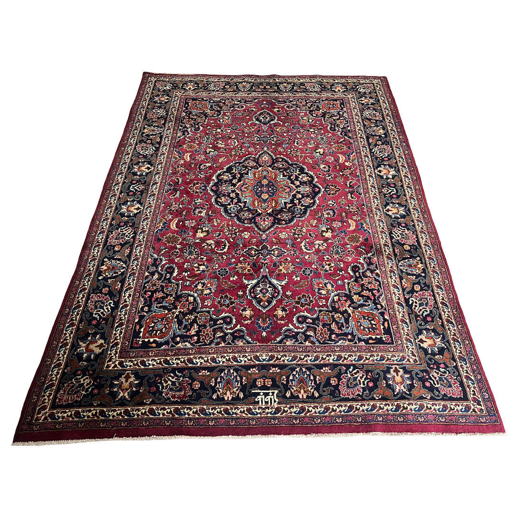275cm x 195cm Hand-Knotted Persian Mashad - Wool Rug
