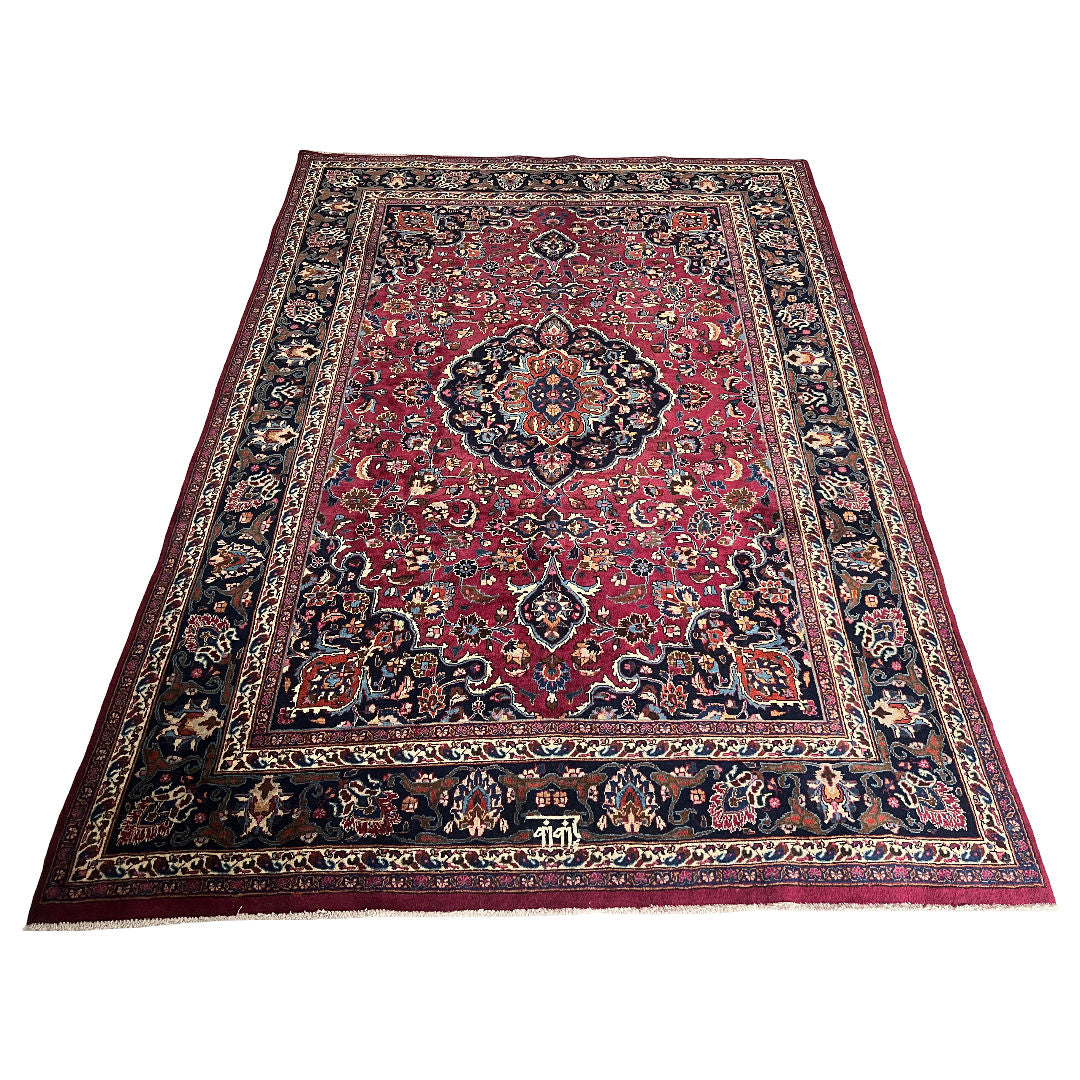 275cm x 195cm Hand-Knotted Persian Mashad - Wool Rug