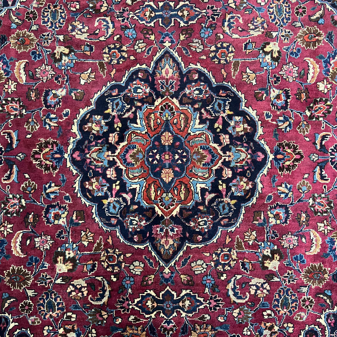 275cm x 195cm Hand-Knotted Persian Mashad - Wool Rug