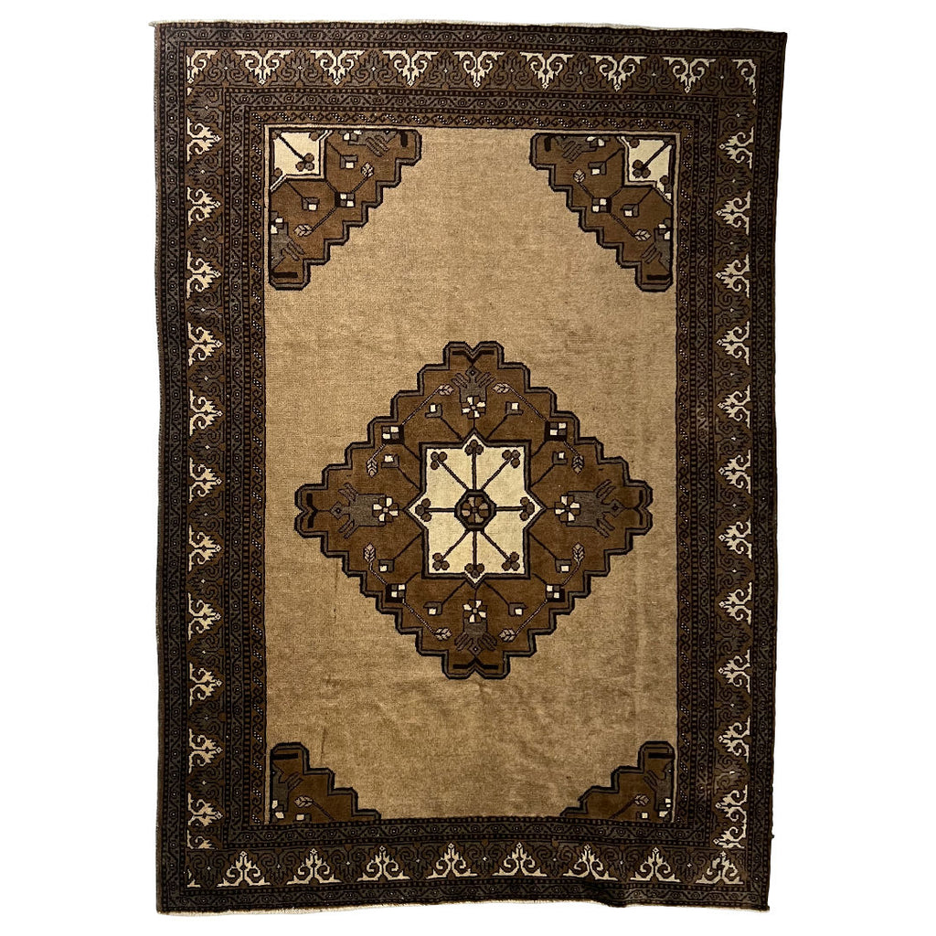 275cm x 195cm Hand-Knotted Camel Wool Tribal Vintage Rug
