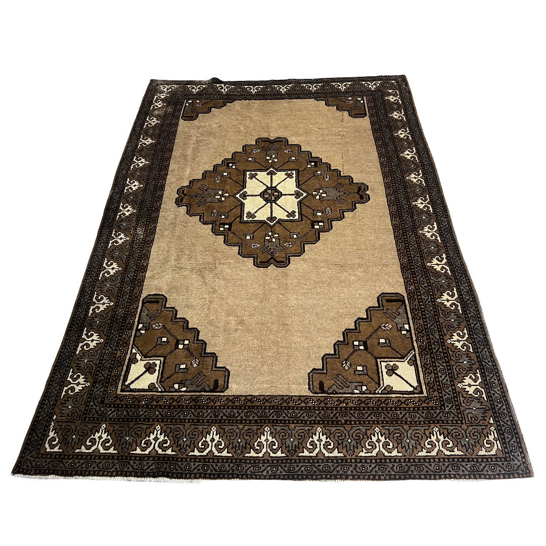 275cm x 195cm Hand-Knotted Camel Wool Tribal Vintage Rug