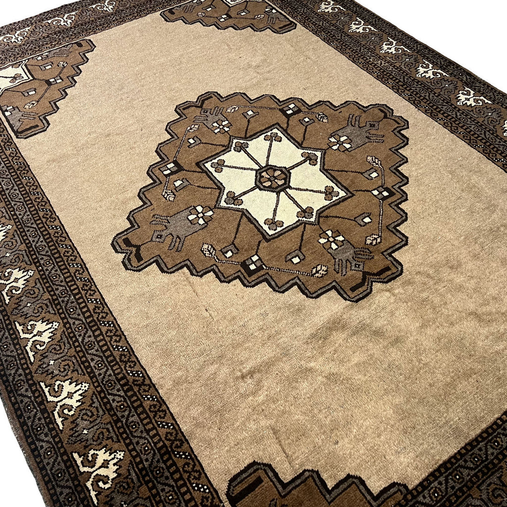 275cm x 195cm Hand-Knotted Camel Wool Tribal Vintage Rug