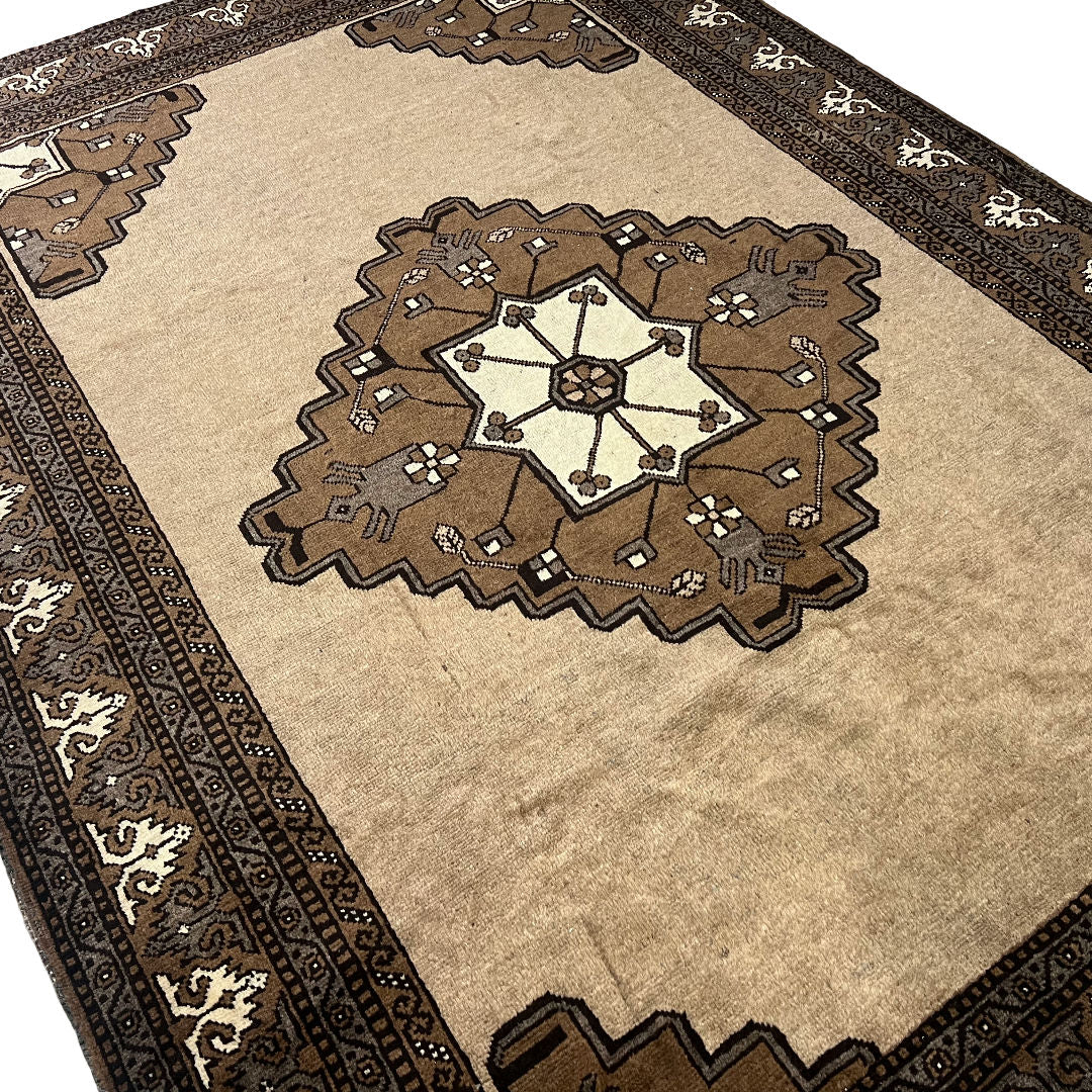 275cm x 195cm Hand-Knotted Camel Wool Tribal Vintage Rug