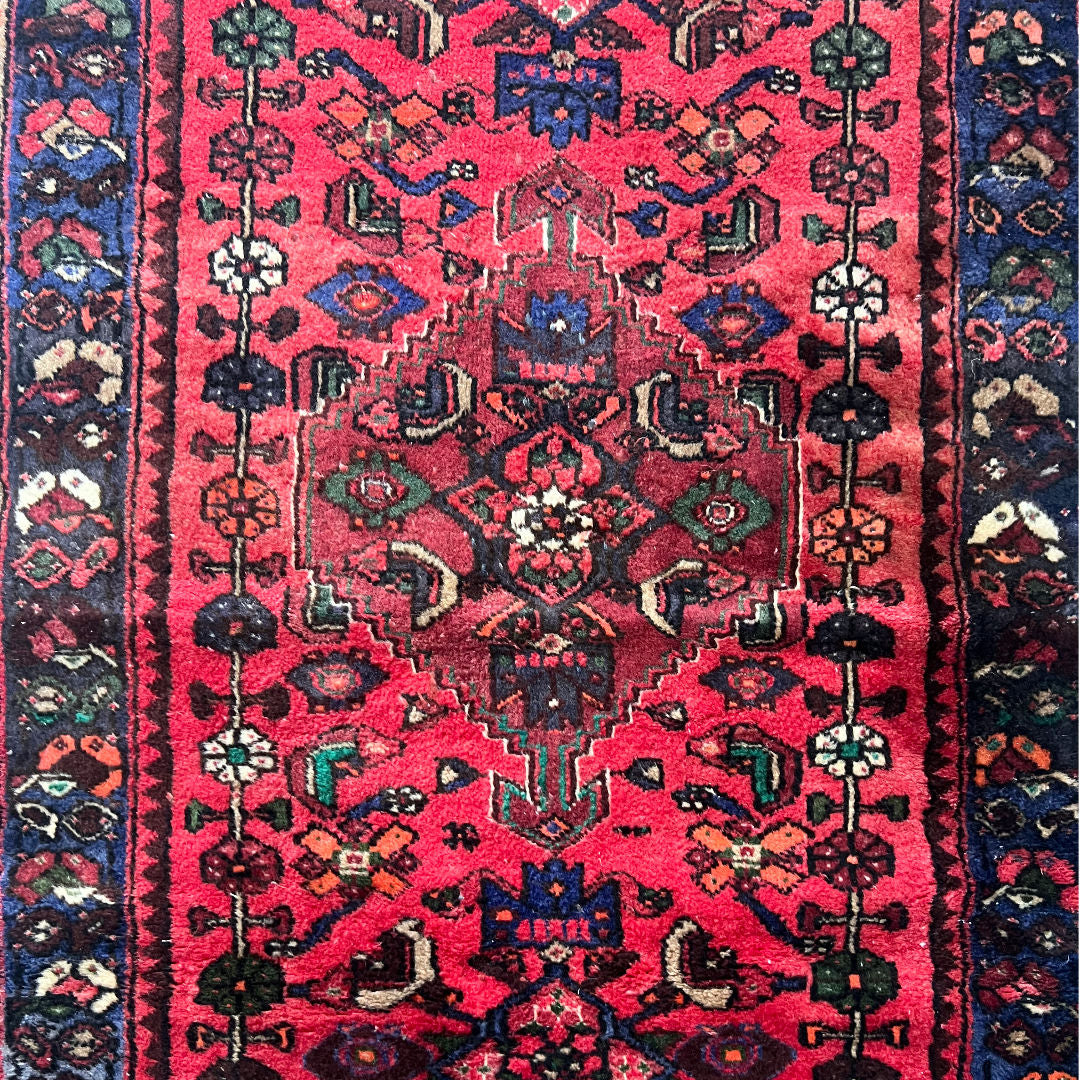193cm x 104cm Hand-Knotted Vintage Hamadan Rug