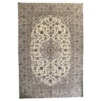 294 x 190 cm Hand-Knotted Floral Persian Kashan Cream Rug