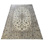 294 x 190 cm Hand-Knotted Floral Persian Kashan Cream Rug