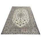 294 x 190 cm Hand-Knotted Floral Persian Kashan Cream Rug