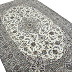 294 x 190 cm Hand-Knotted Floral Persian Kashan Cream Rug