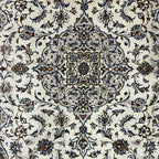 294 x 190 cm Hand-Knotted Floral Persian Kashan Cream Rug
