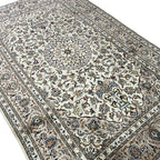 305 x 195 cm Hand-Knotted Floral Persian Kashan Cream Rug