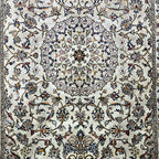 305 x 195 cm Hand-Knotted Floral Persian Kashan Cream Rug