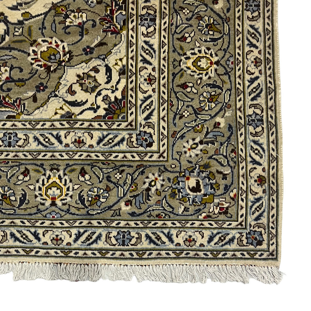 300 x 198 cm Hand-Knotted Persian Floral Kashan Cream Rug