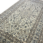 325 x 196 cm Hand-Knotted Persian Floral Kashan Cream Rug