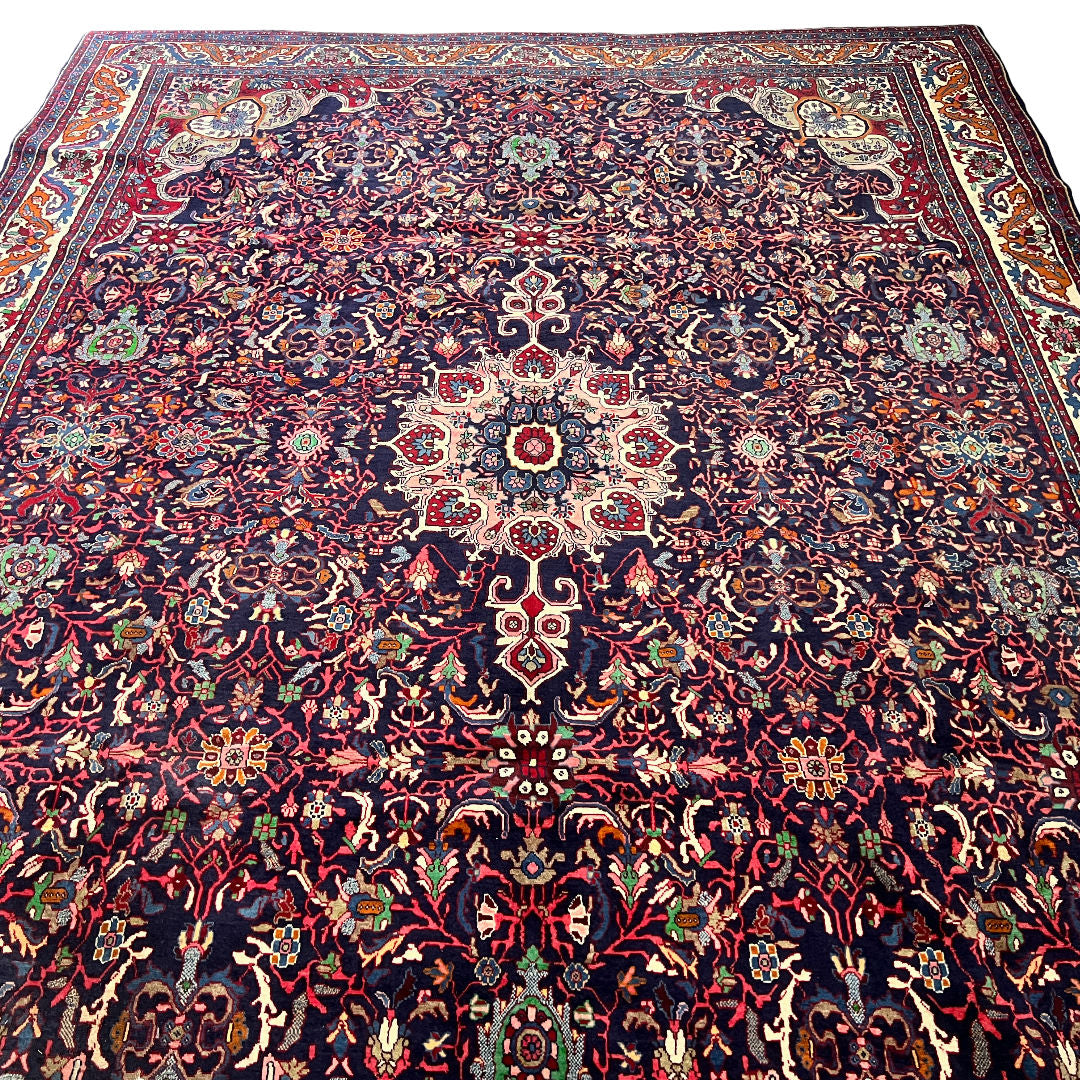 360 x 265 cm Hand-Knotted Vintage Persian Kashan Rug