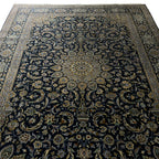 350 x 260 cm Hand-Knotted Navy & Cream Kashan Wool Rug