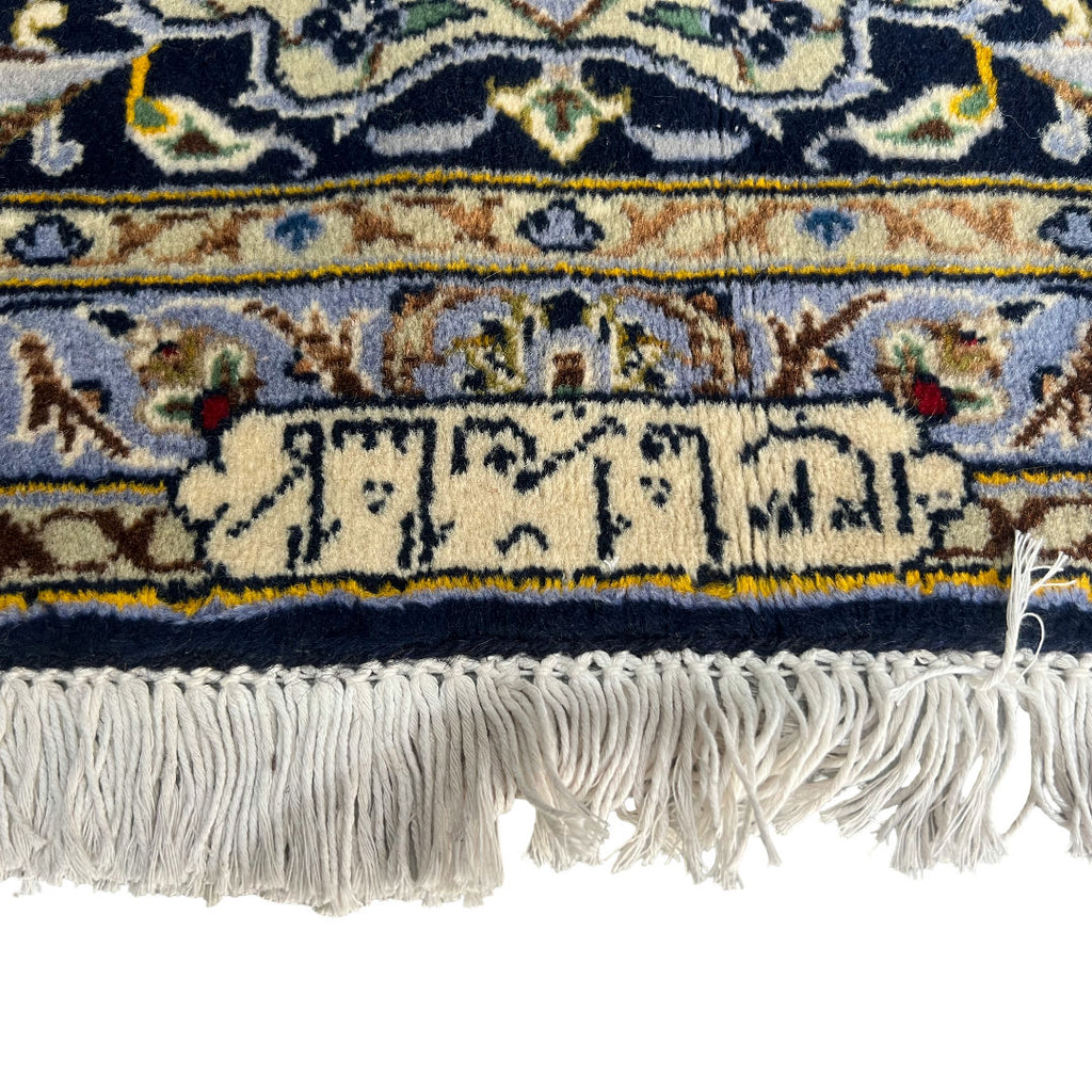 350 x 260 cm Hand-Knotted Navy & Cream Kashan Wool Rug