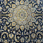 350 x 260 cm Hand-Knotted Navy & Cream Kashan Wool Rug
