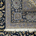 350 x 260 cm Hand-Knotted Navy & Cream Kashan Wool Rug
