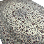 345 x 230 cm Hand-Knotted Persian Kashan Rug, Cream