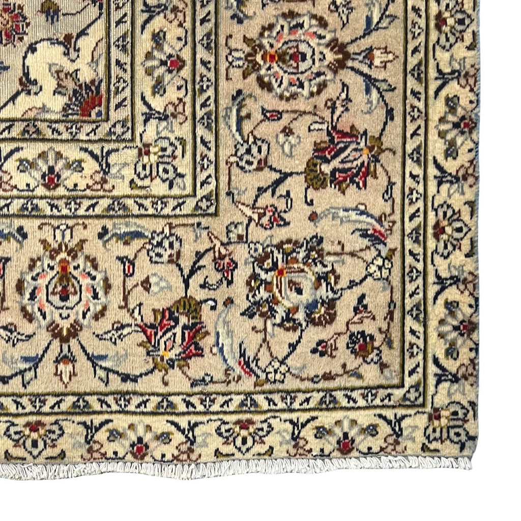 345 x 230 cm Hand-Knotted Persian Kashan Rug, Cream