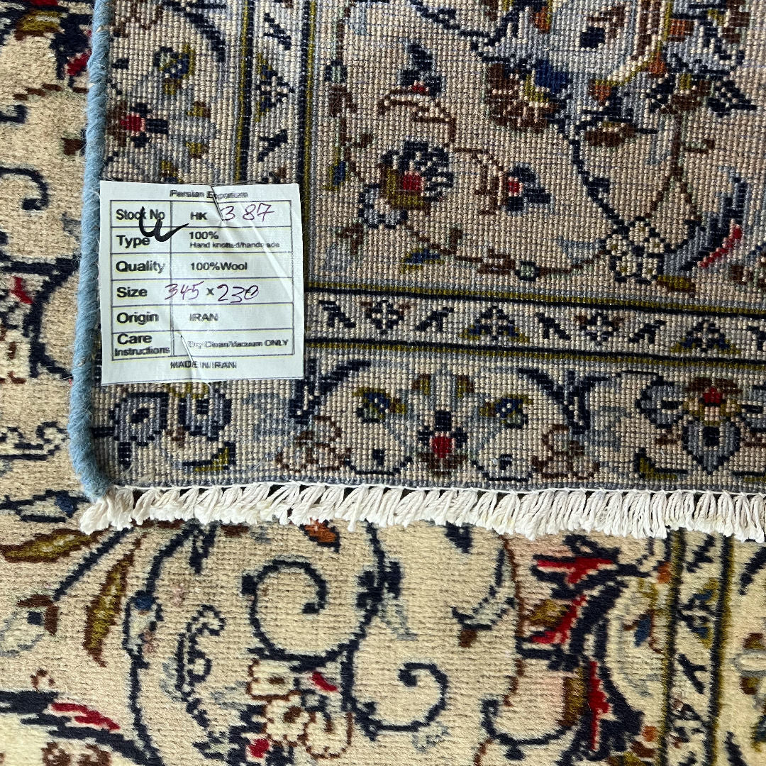 345 x 230 cm Hand-Knotted Persian Kashan Rug, Cream
