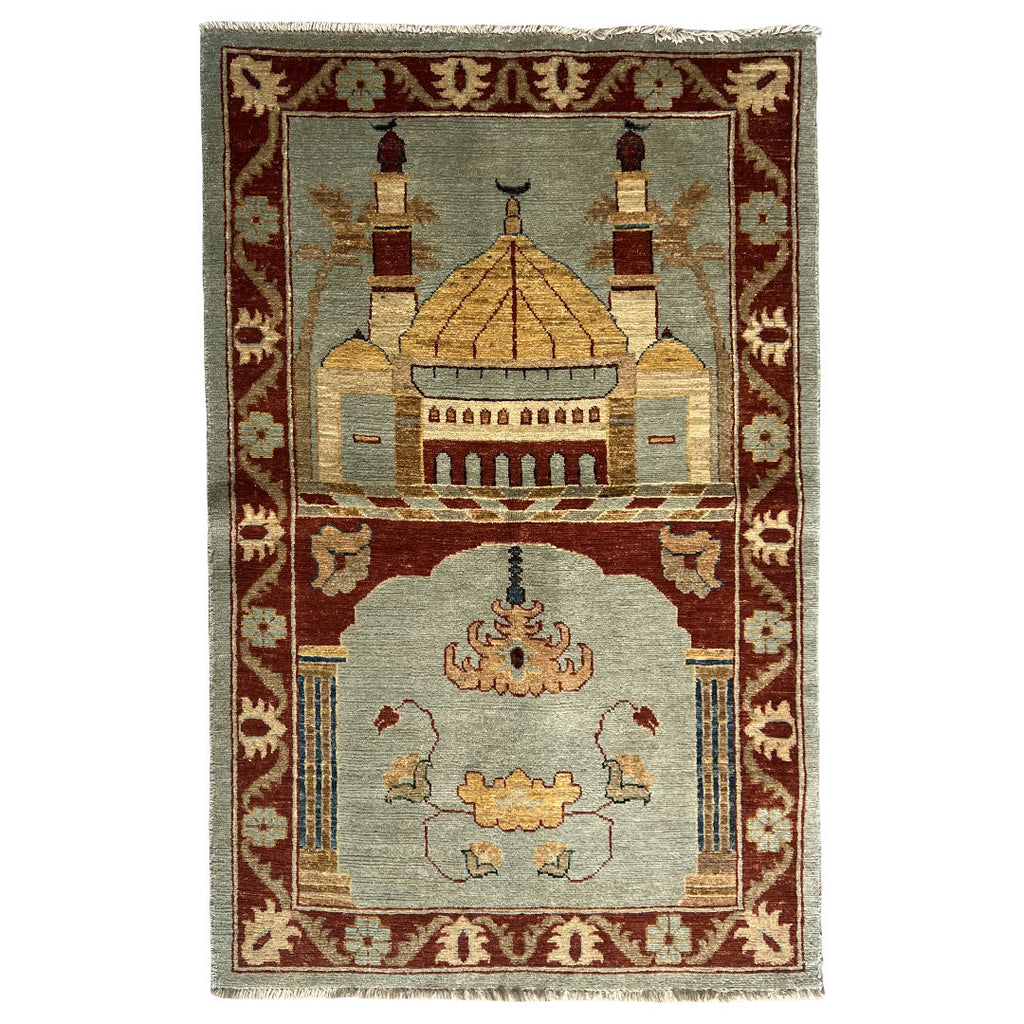 138 x 88 cm Hand-Knotted Afghan Chobi Muslim Prayer Matt – Wool Rug