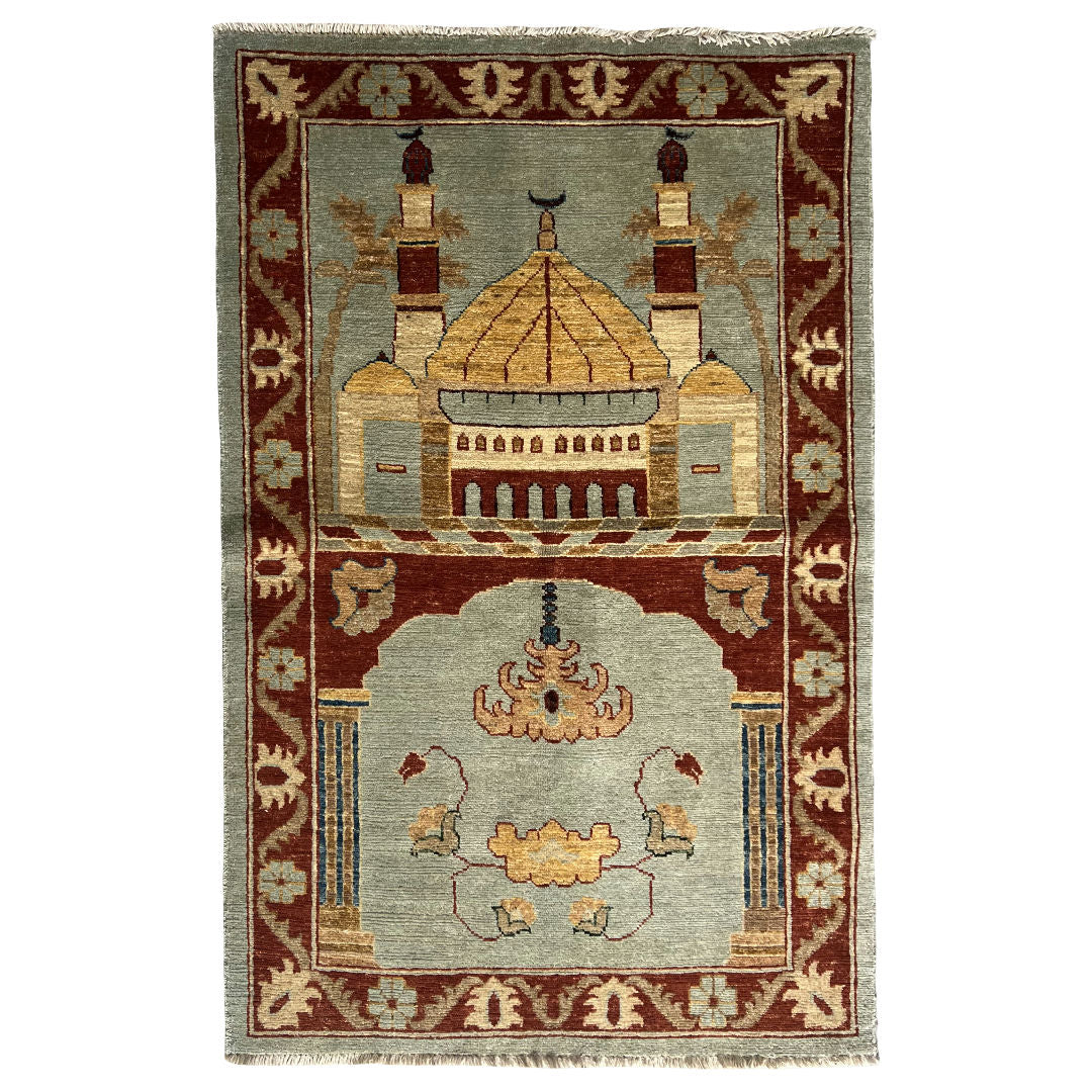 138 x 88 cm Hand-Knotted Afghan Chobi Muslim Prayer Matt – Wool Rug