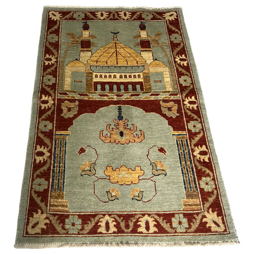 138 x 88 cm Hand-Knotted Afghan Chobi Muslim Prayer Matt – Wool Rug