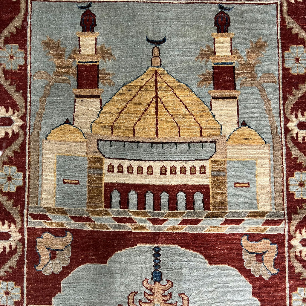 138 x 88 cm Hand-Knotted Afghan Chobi Muslim Prayer Matt – Wool Rug