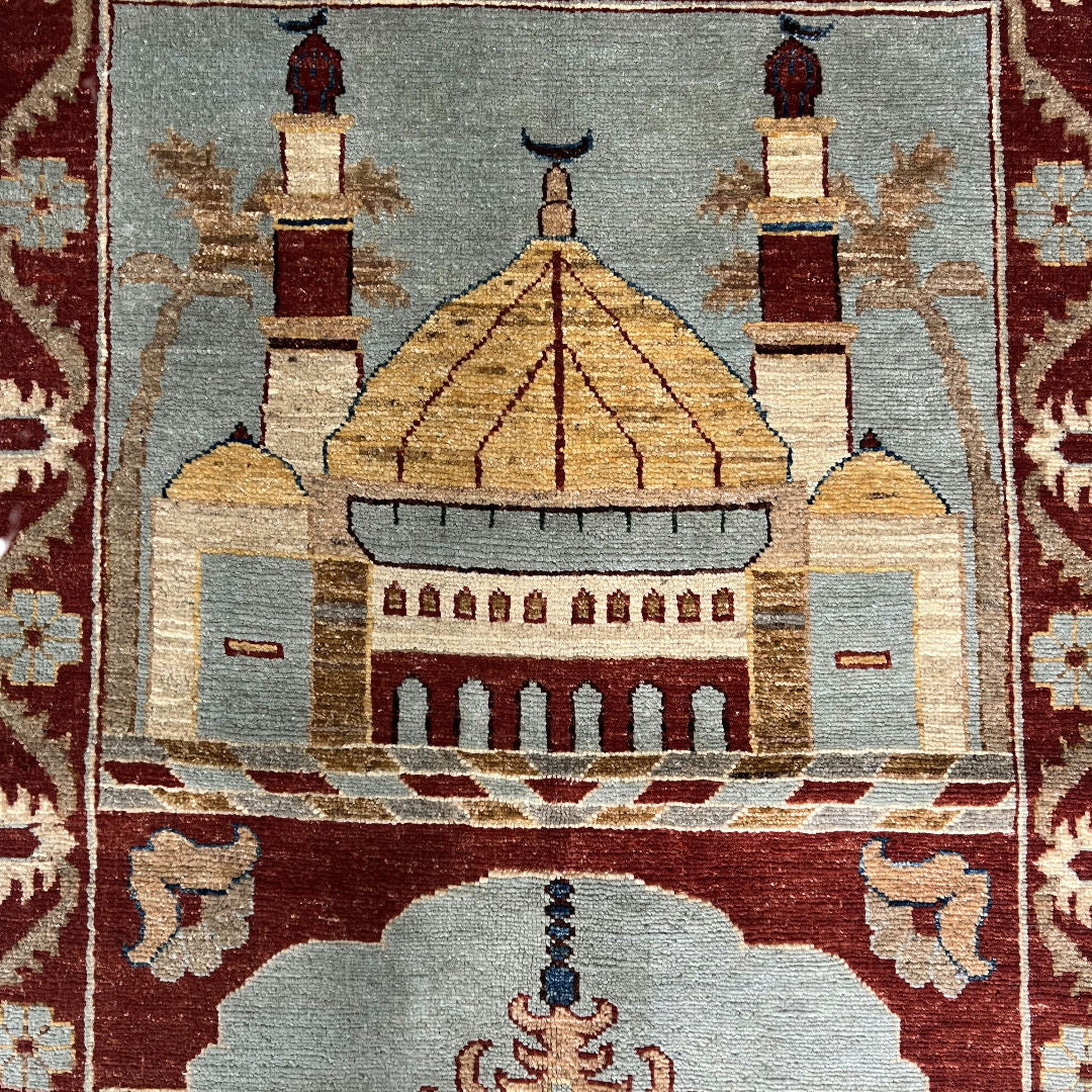 138 x 88 cm Hand-Knotted Afghan Chobi Muslim Prayer Matt – Wool Rug