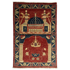 133 x 90 cm Hand-Knotted Afghan Chobi Muslim Prayer Matt – Wool Rug