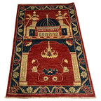 133 x 90 cm Hand-Knotted Afghan Chobi Muslim Prayer Matt – Wool Rug