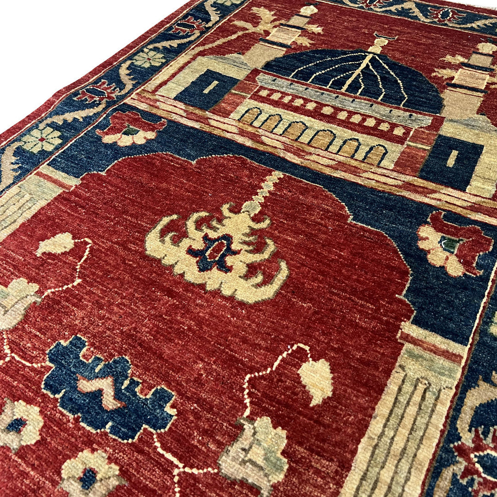133 x 90 cm Hand-Knotted Afghan Chobi Muslim Prayer Matt – Wool Rug