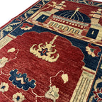 133 x 90 cm Hand-Knotted Afghan Chobi Muslim Prayer Matt – Wool Rug