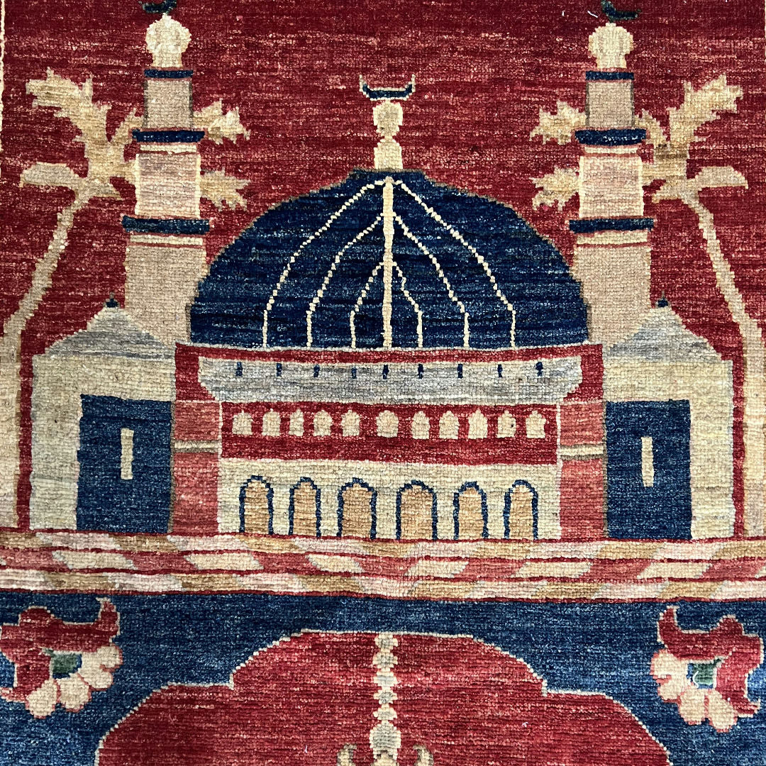 133 x 90 cm Hand-Knotted Afghan Chobi Muslim Prayer Matt – Wool Rug