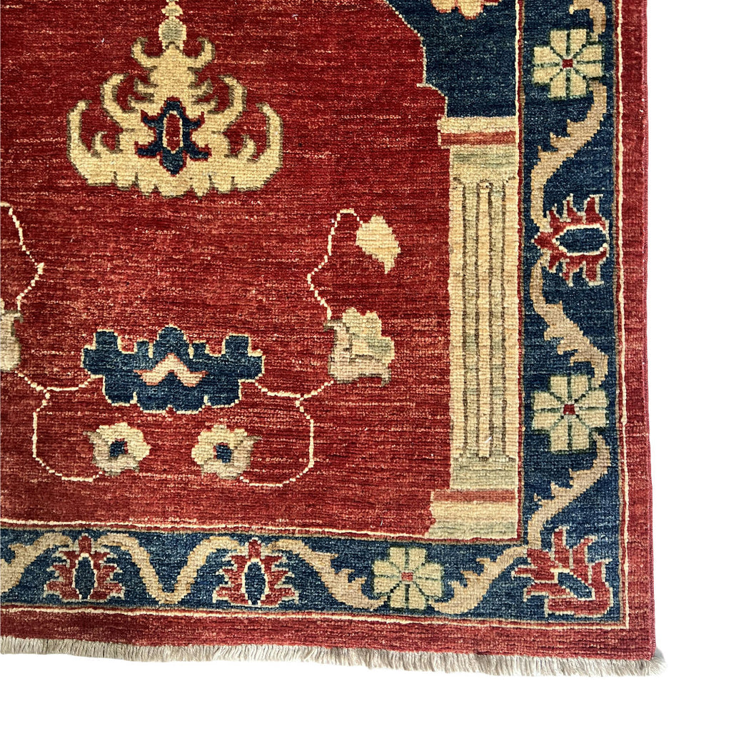 133 x 90 cm Hand-Knotted Afghan Chobi Muslim Prayer Matt – Wool Rug