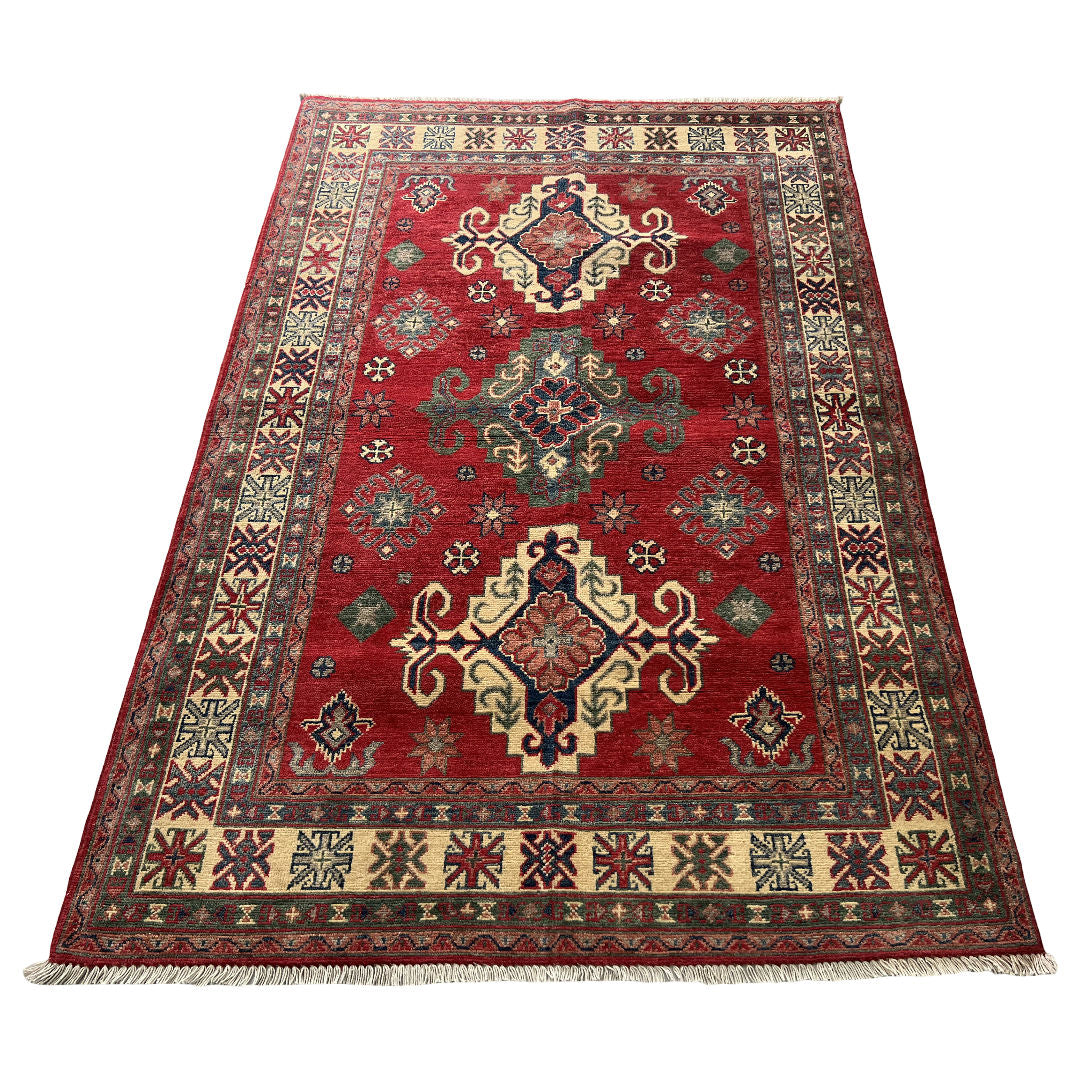 187 x 124 cm Hand-Knotted Afghan Kazak Wool Rug