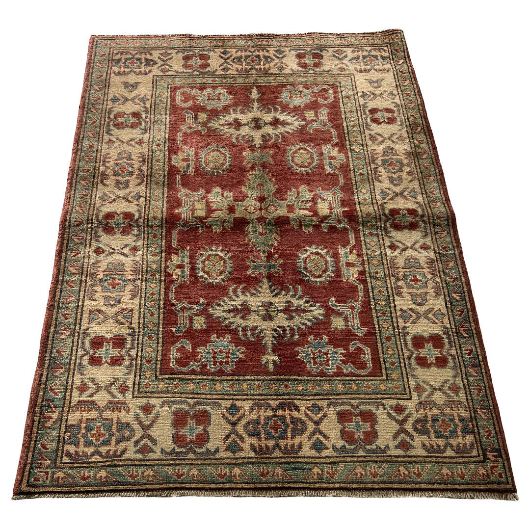 138 x 105 cm Hand-Knotted Afghan Kazak Wool Rug